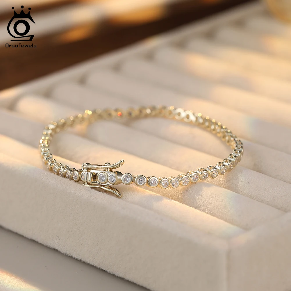 

ORSA JEWELS стерлингового серебра 925 пробы 2 мм теннисный браслет для женщин модная огранка принцессы CZ базель установка браслет-цепочка ювелирные изделия SB144