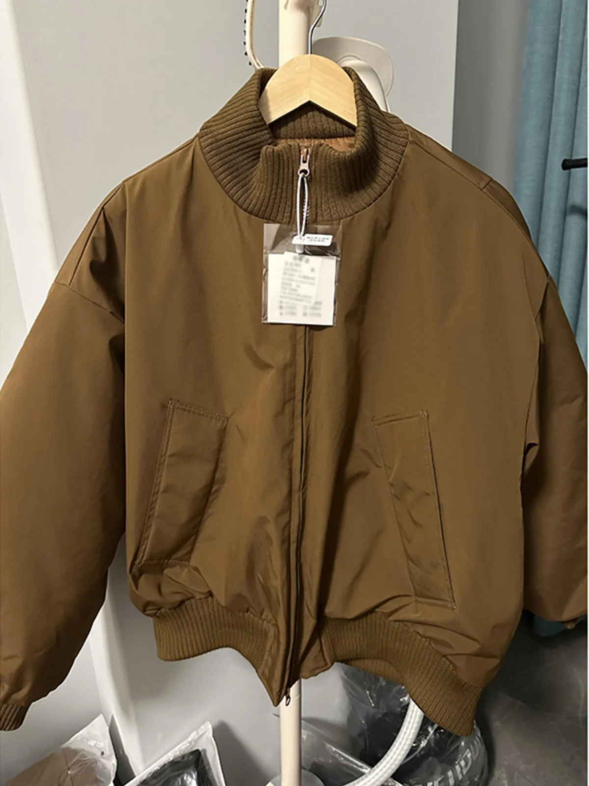 

Brown ort Flight Jaet Cotton Baseball Coat American Sle Knife Sve Stand Collar Bomber Jaet for Men Autumn Winter