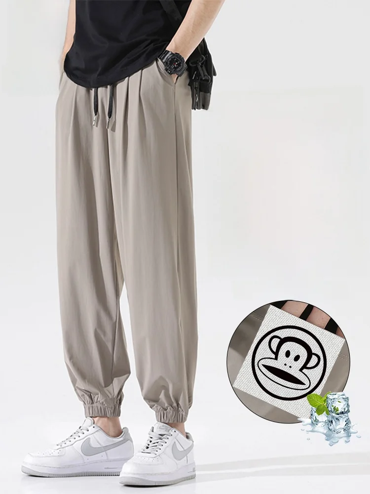 

PaulFrank Summer Thin Elastic Waist Loose Drapey Sport Pants Men's Big Mouth Monkey Ice Silk Nine Points Casual Trousers