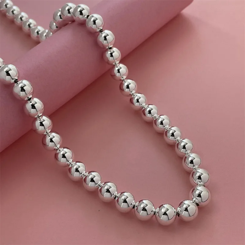 925 الاسترليني قلادة فضية 10 مللي متر البوذية الخرز قلادة المرأة موضة قلادة بسيطة حفلة عيد ميلاد مجوهرات الزفاف هدية