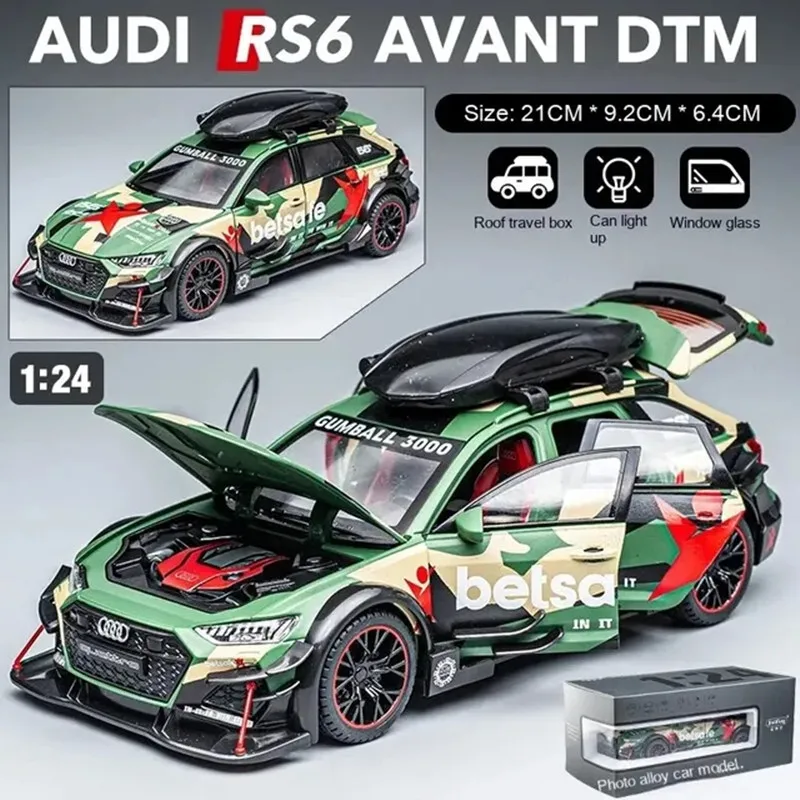 

1:24 RS6 Model Car, Black Edition: Customized for Kids Realistic Simulation, Diecast Metal, Perfect Gift for Boys