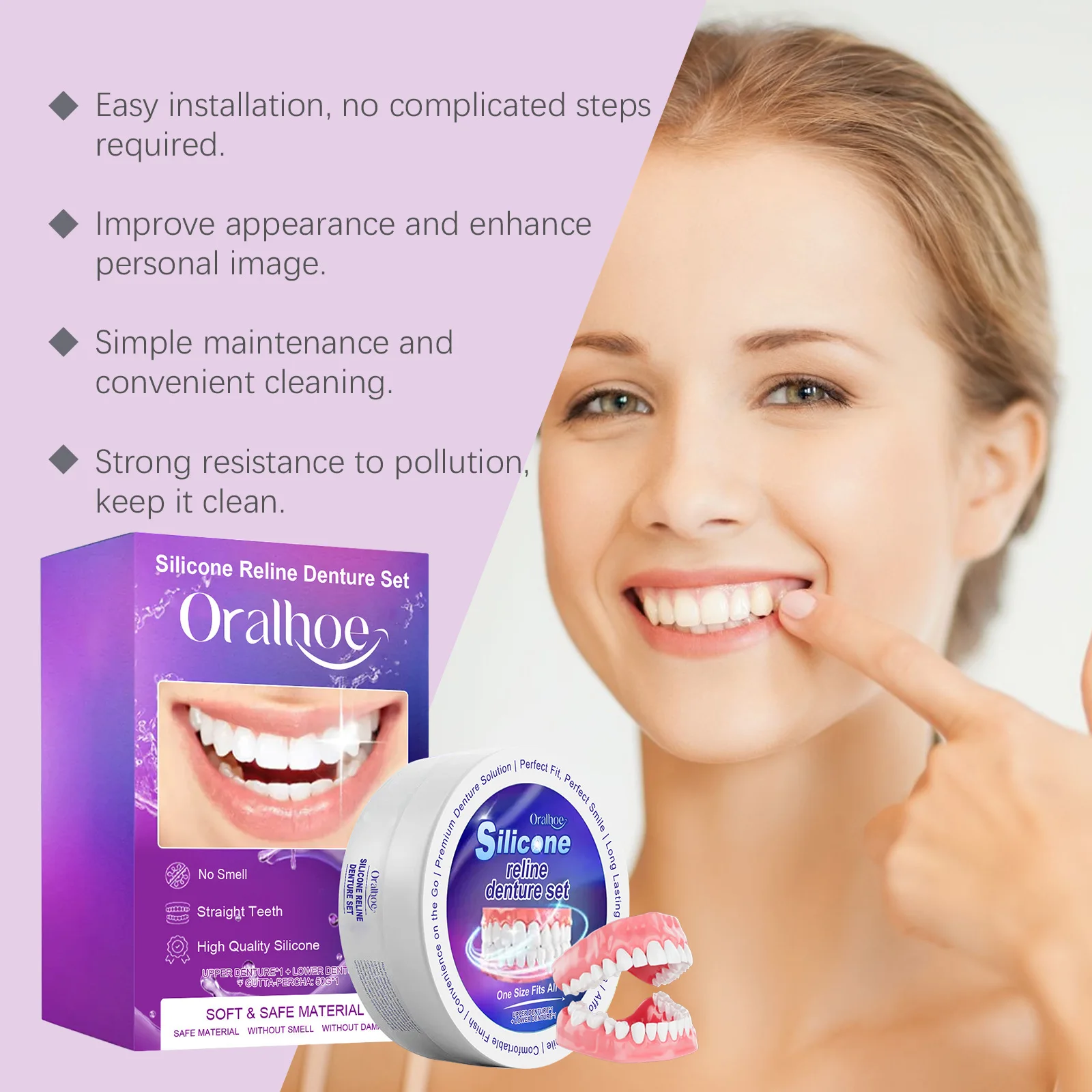 Denture Set Snap On Temporary False Teeth Veneers Moldable Thermal Beads Tooth Gap Filler Reusable Instant Smile Teeth Decor Kit
