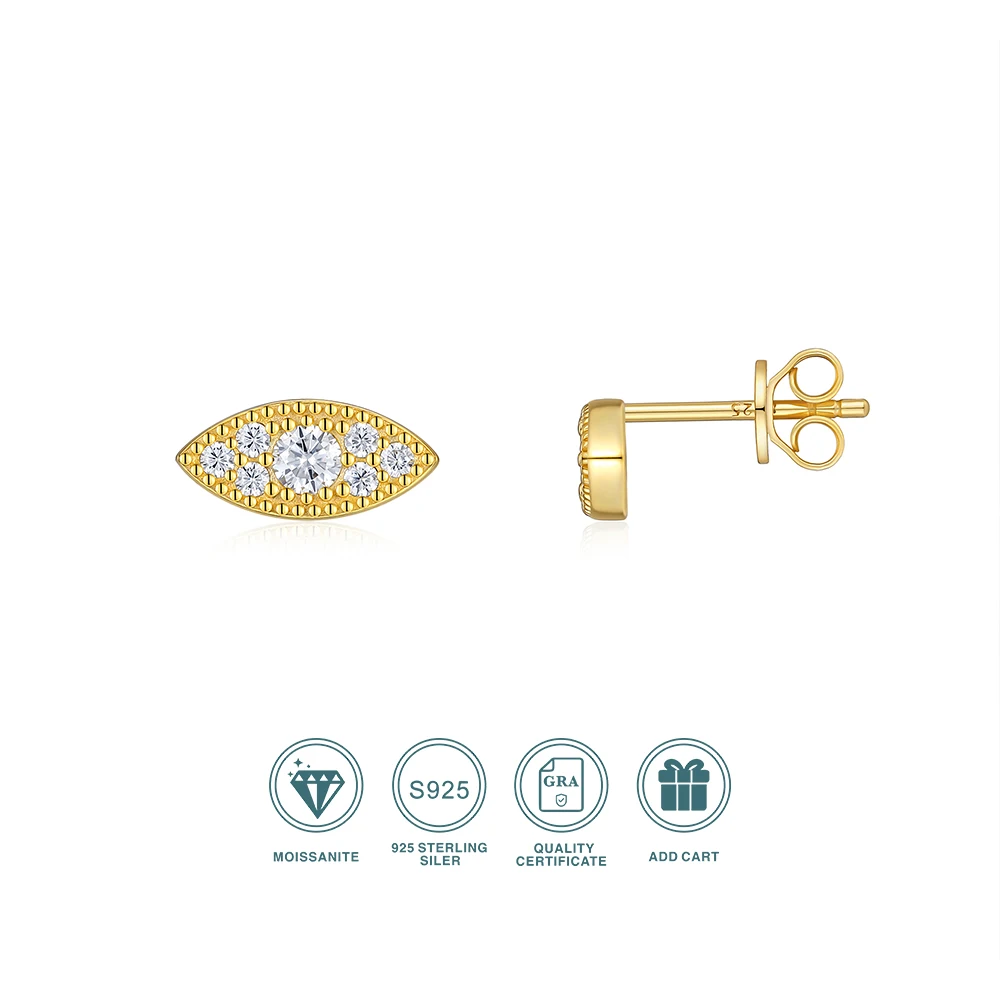 

JIUZUAN Moissanite Earrings Woman Eye Stud 925 Silver 18K Gold Plated Gift Gold Comes with GRA Certificate