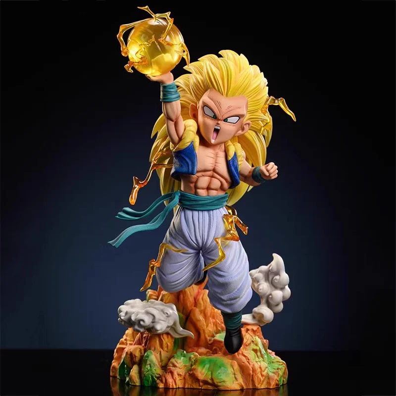 30cm Anime Dragon Ball Action Figures SJJ3 Super 3 Gotenks Yellow Hair Gotenks Figurine Luminescence PVC Model Ornamen Toys