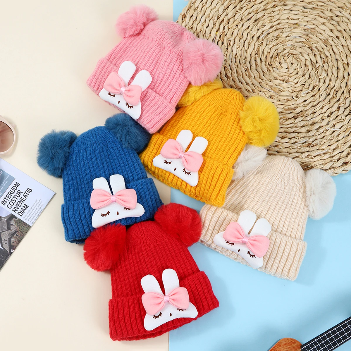 Cute Pompom Baby Hat Warm Winter Knitted Kids Baby Girl Boy Beanie Cap Solid Outdoor Infant Toddler Children Hat Bonnet