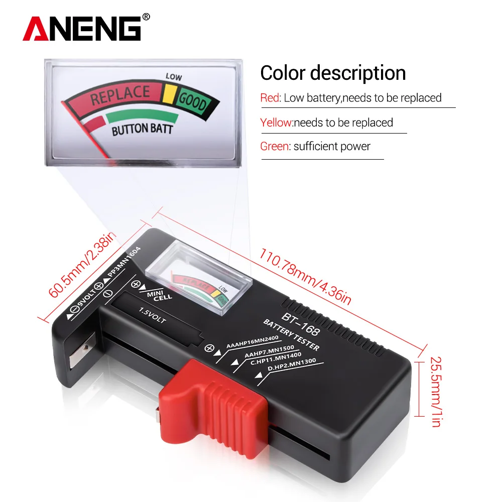 ANENG BT-168 Digital Battery Battery Capacity Testers Lithium Tester Display Checkered Analyzer Display AAA AA Button Cell