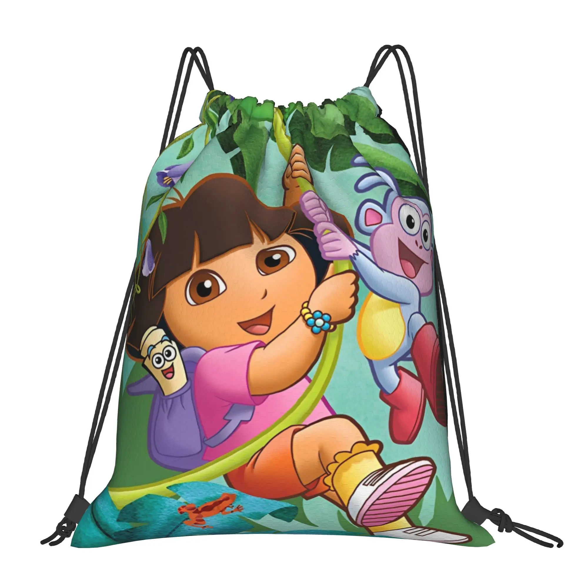Kawaii Doraa-Explorers Cartoon Backpack Drawstring Basketball Bags Gym Bag Water Resistant  String Sackpack 36cm (W) x 43cm (H)