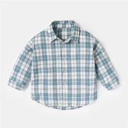 2023 New Spring and Autumn Kids Long Sleeve Shirts 1 2 3 4 Years Toddler Infant Baby Boys Plaid Shirts Blouse Tops Boys Girls