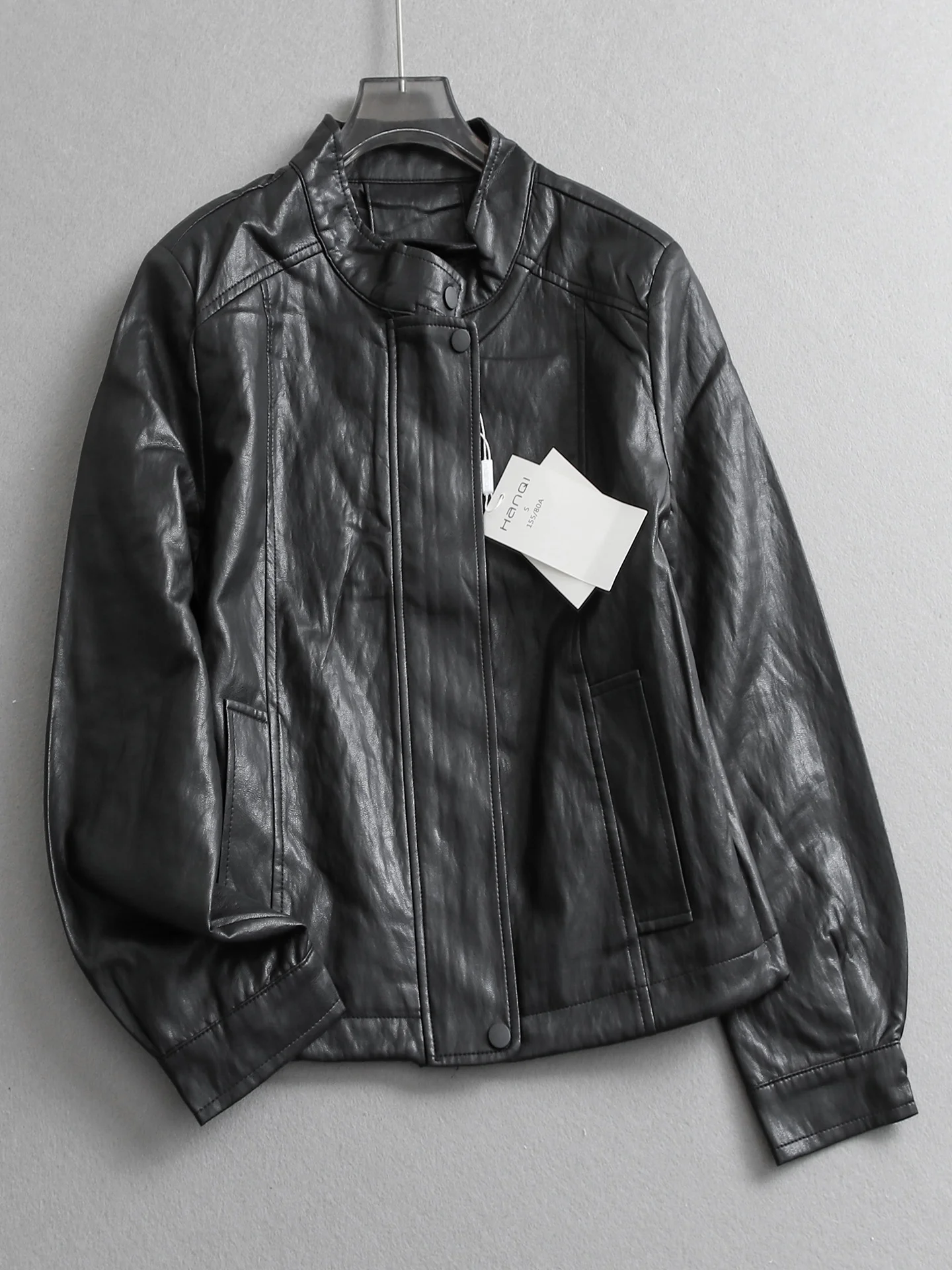 Korean Style Soft Protein Leather Loose Slim Fit Long Sleeve Spring New Casual Stand Collar Jacket Women's Leather Coat