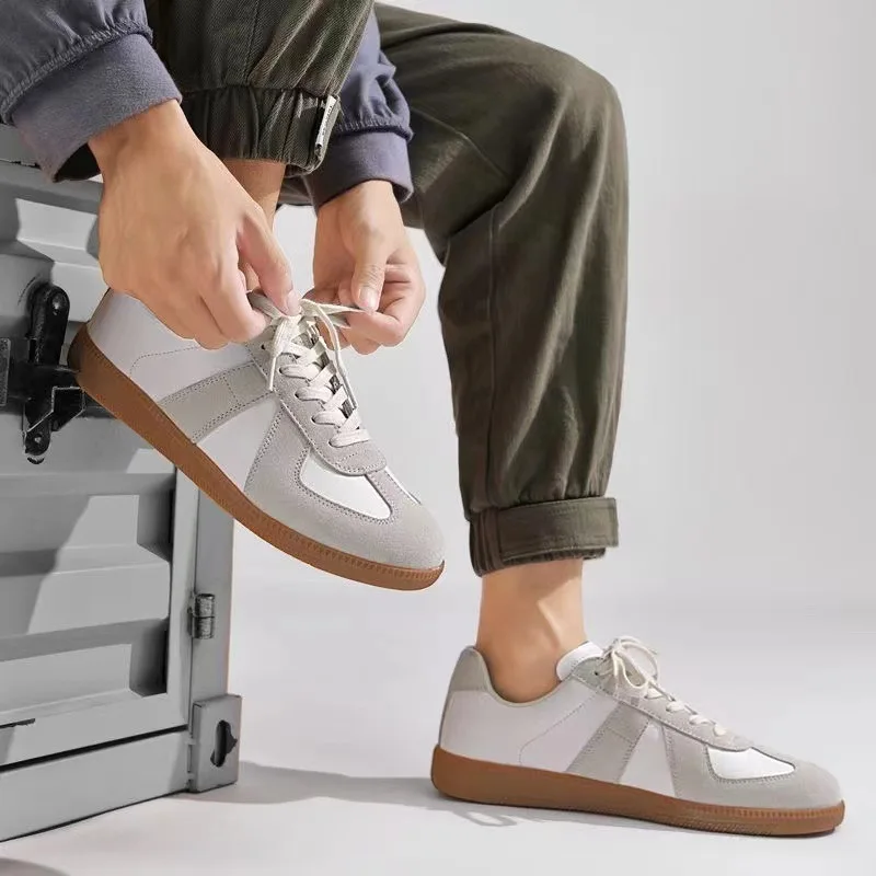 Patchwork Vintage Casual Sports Shoes for Men Leather Hiking Sneakers Mens Platform Walking Athletic Shoe Unisex White Loafers view 4