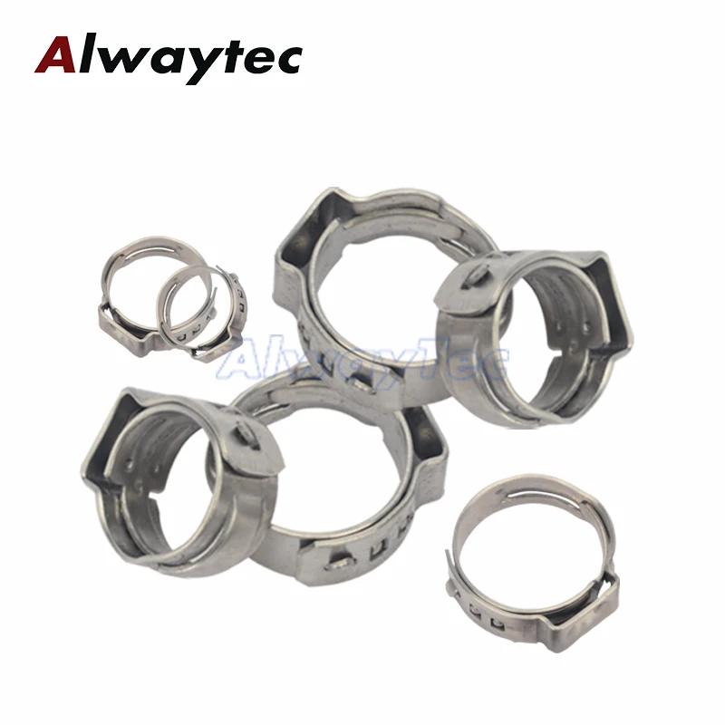 Hose Clamps Single Ear Stepless 7.8-11.3mm 304 Stainless Steel Hose Clamps Cinch Clamp Rings for Sealing Kinds of Hose
