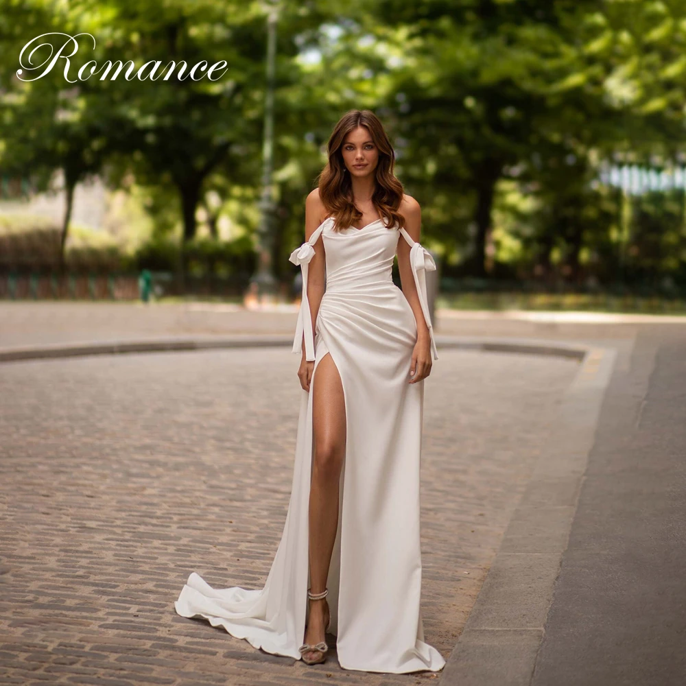 Sexy Pleat Mermaid Wedding Dress Off The Shoulder High Side Split Open Back V-Neck Bows Bridal Gown Vestidos De Novia Customized