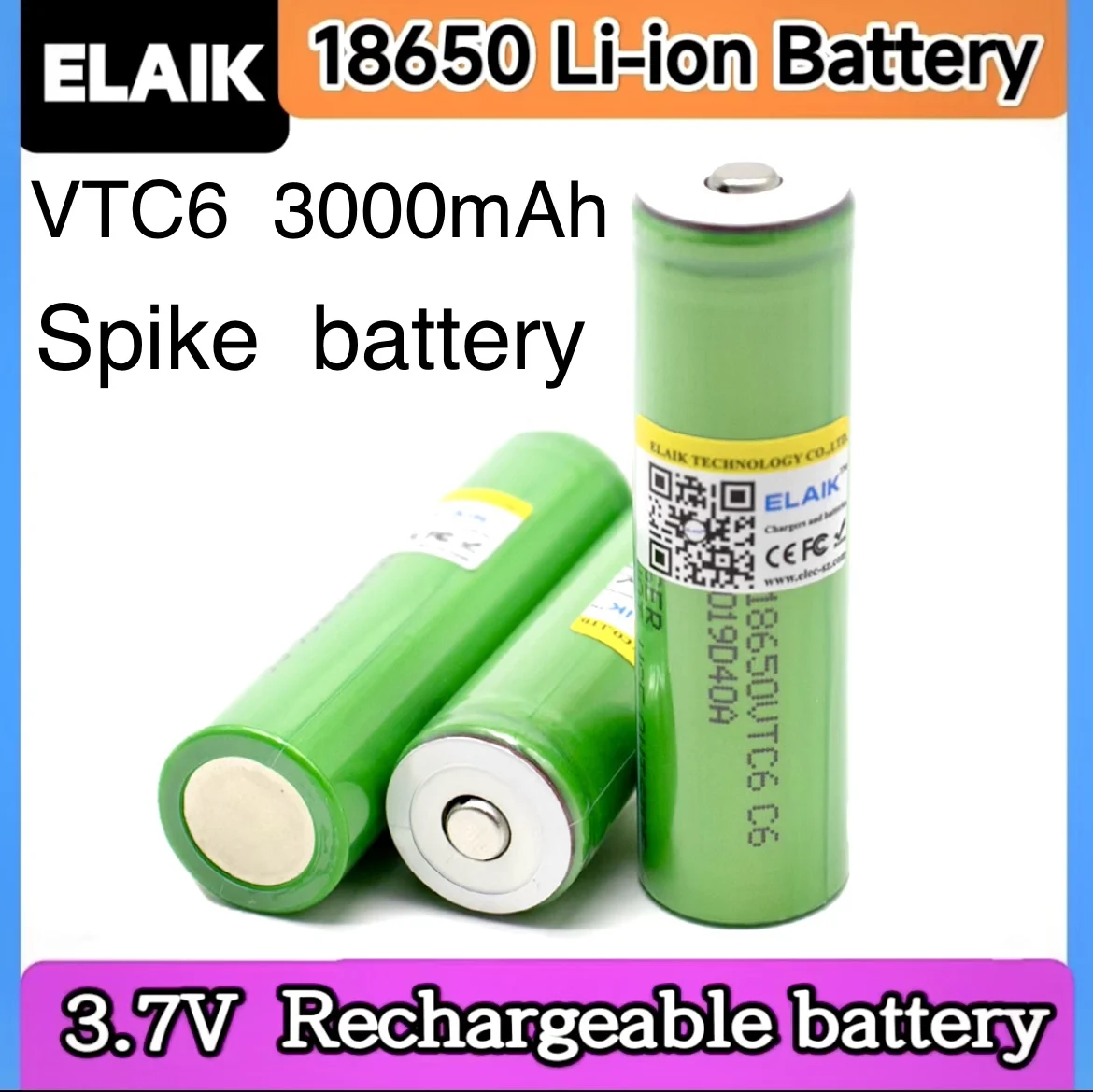 Литий-ионный перезаряжаемый аккумулятор ELAIK VTC6 3,7 в 3000 мАч 18650 30 А разрядка US18650VTC6 аккумулятор + наконечник