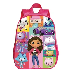 Mochilas escolares Kawaii Gabby's Dollhouse para niños y niñas, mochilas rosas para jardín de infantes, mochila para niños de 12 pulgadas, bolsa impermeable