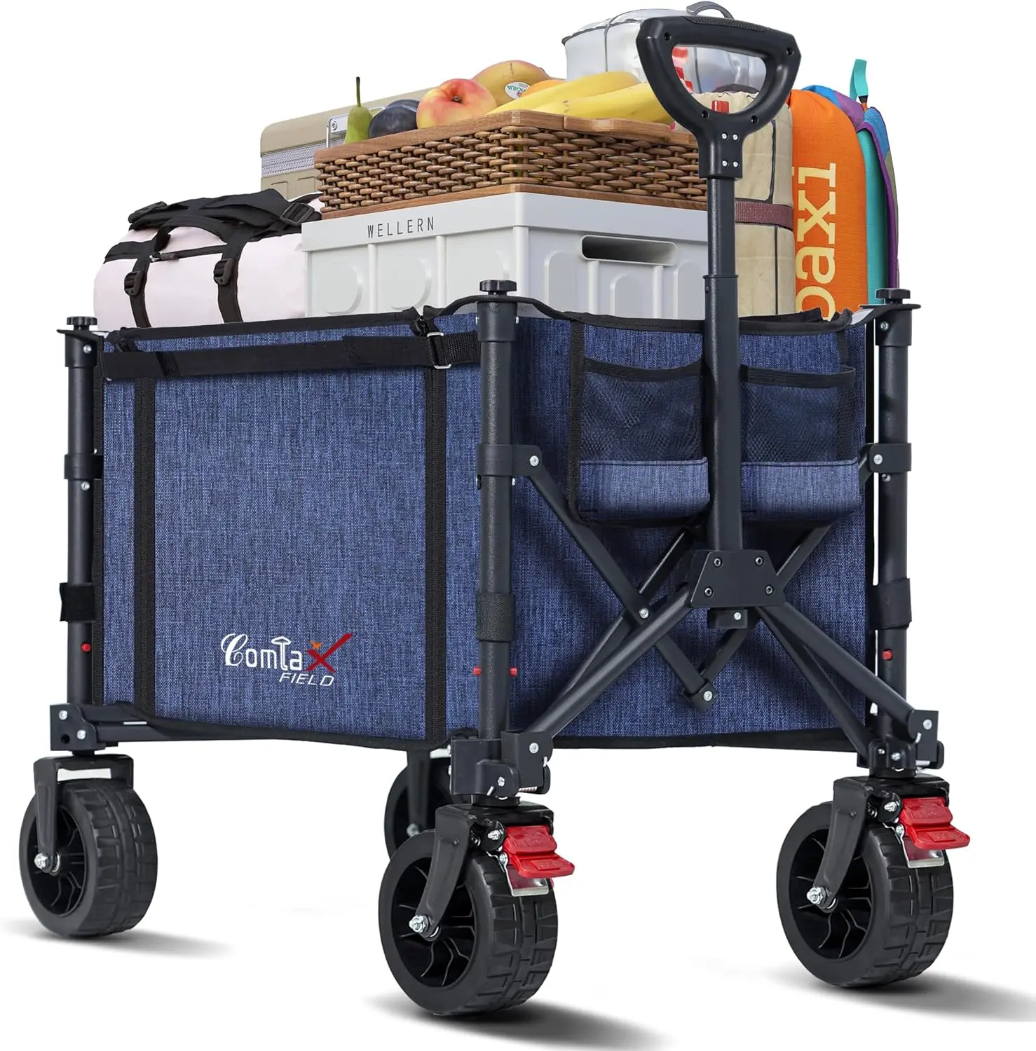 

Collapsible Wagon Cart Foldable with Big Wheels Brakes, 250lbs Folding Utility Lightweight Garden Wagon, Portable Grocery Car