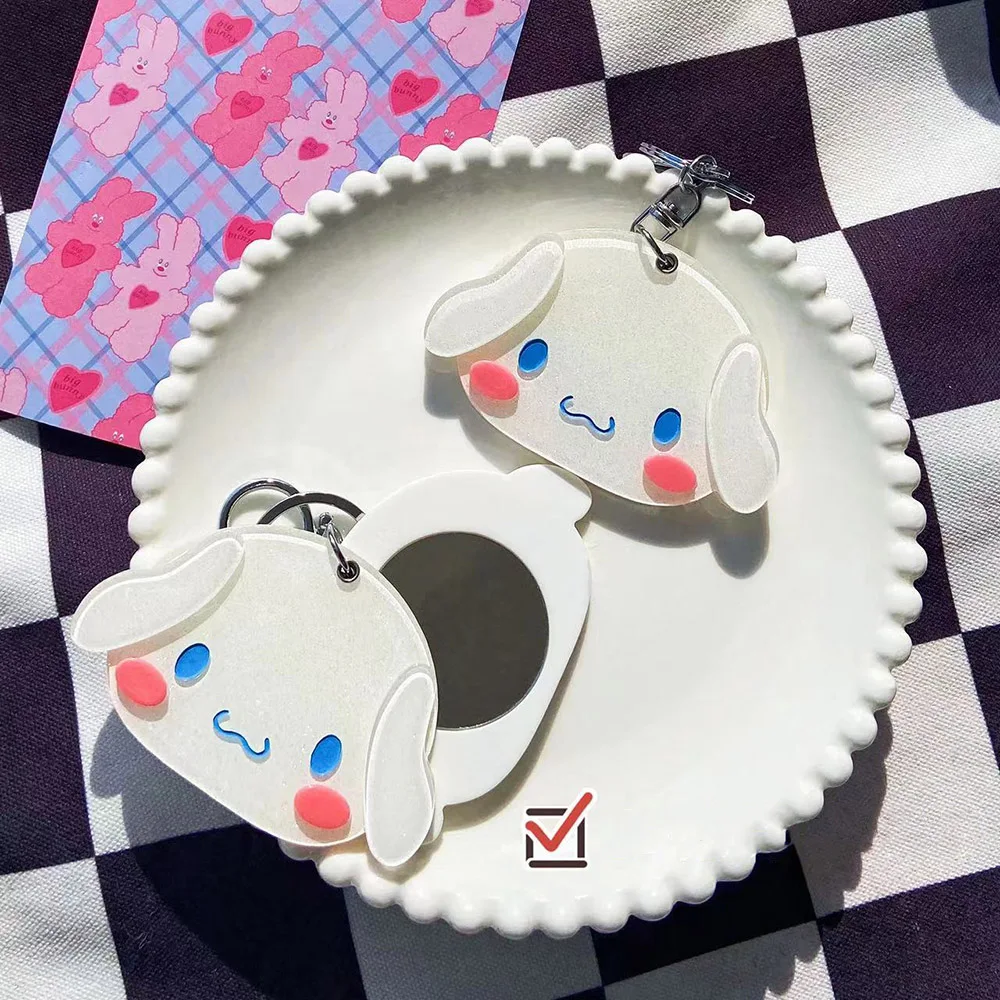 Kawaii Hellokitty Kuromi Mymelody Makeup Mirror Cute Sliding Cover Keychain Mirror Portable Fashion Beauty Tools Birthday Gifts