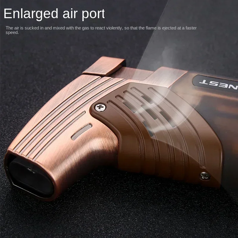 HONEST Dual Fire Straight Flame Windproof Turbo Lighter Butane Blue Flame Cigar Smoking Tool Windproof Cigar Lighter