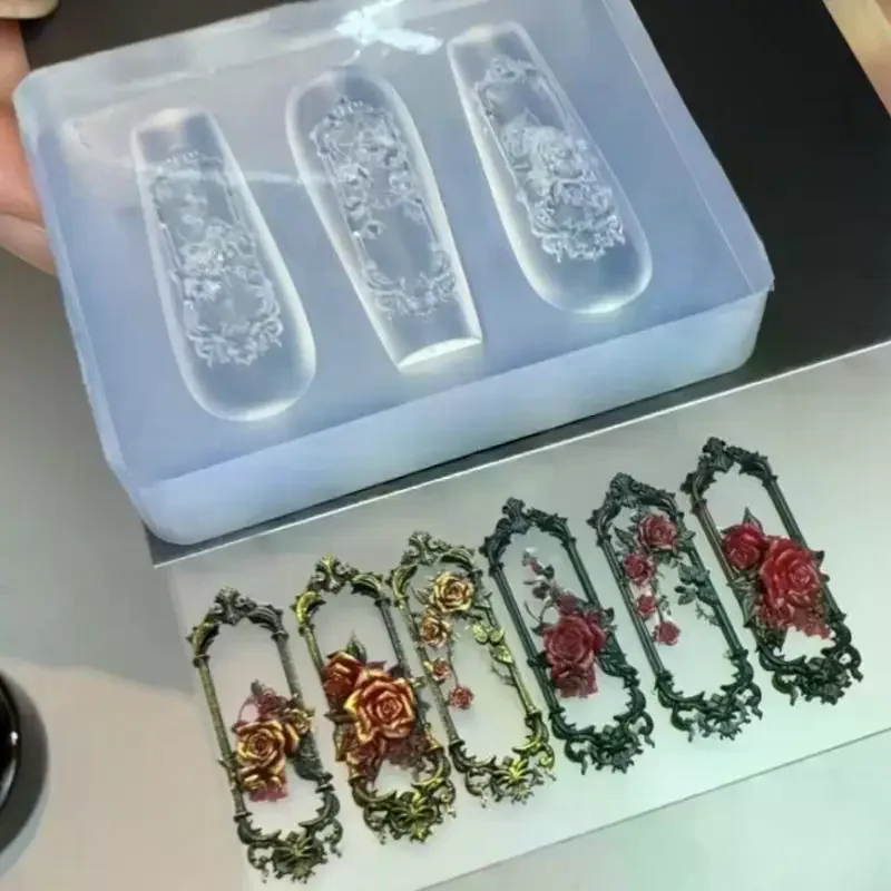 1 قطعة قوالب مسمار ثلاثية الأبعاد الرجعية إطار النافذة إطار زهرة الورد قالب الأظافر ثلاثية الأبعاد نحت قالب السيليكون لتقوم بها بنفسك أدوات تزيين مانيكير
