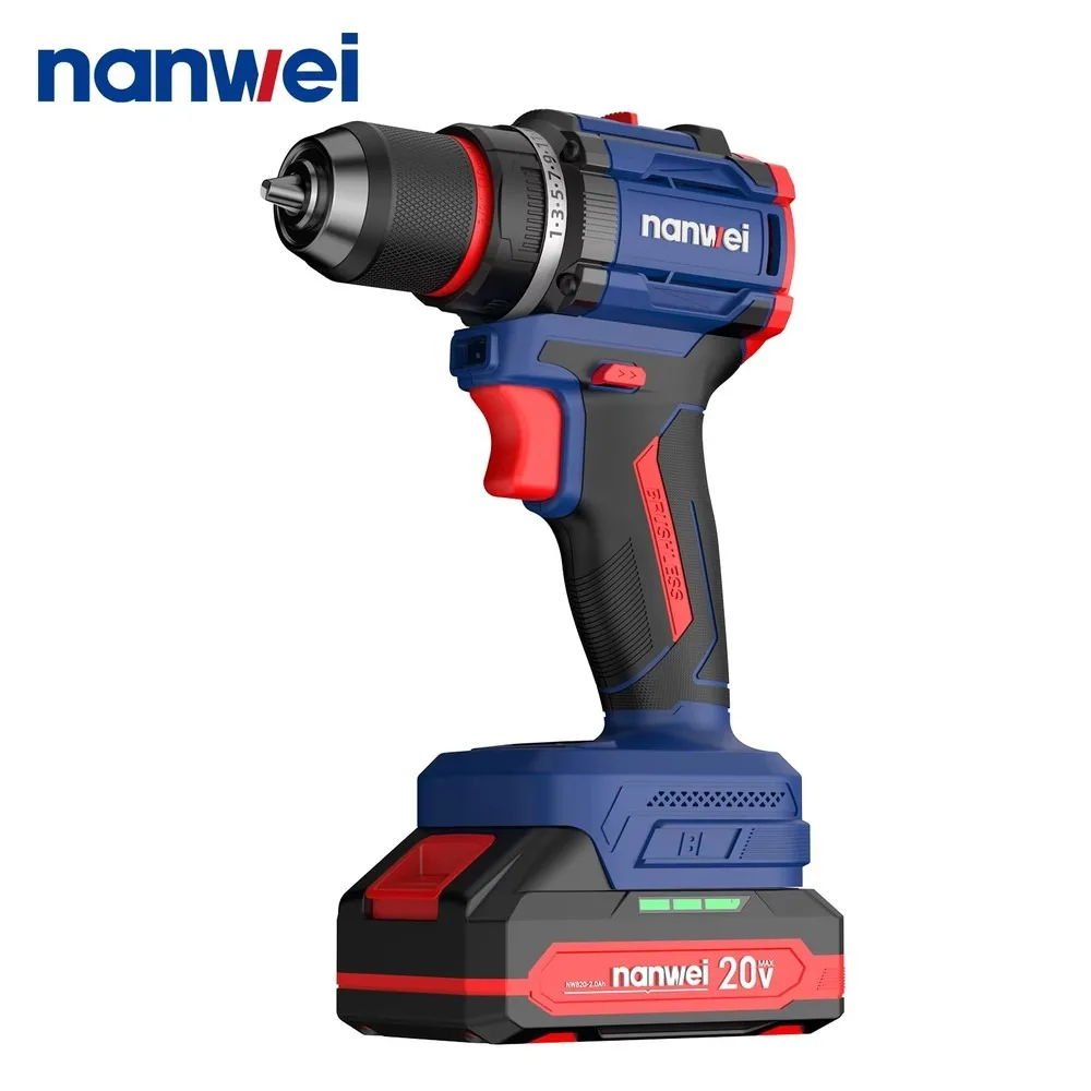 NANWEI 20V Cordless Drill Brushless 2000mAh Electric Power Tool Battery Drill for Home DIY Woodworking