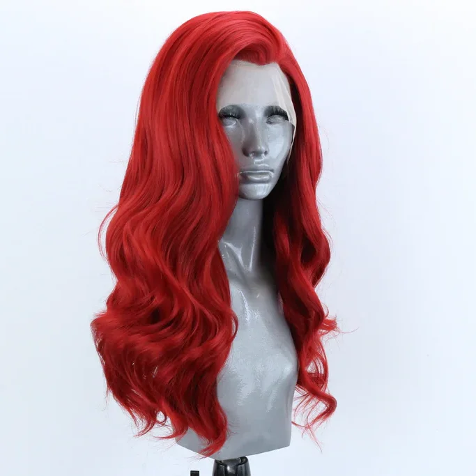 Bright Red Long Mix Glueless Lace Front Wigs For Women Body Wave Wig Hairline With Baby Hair Heat Resistant Party Lace Wig