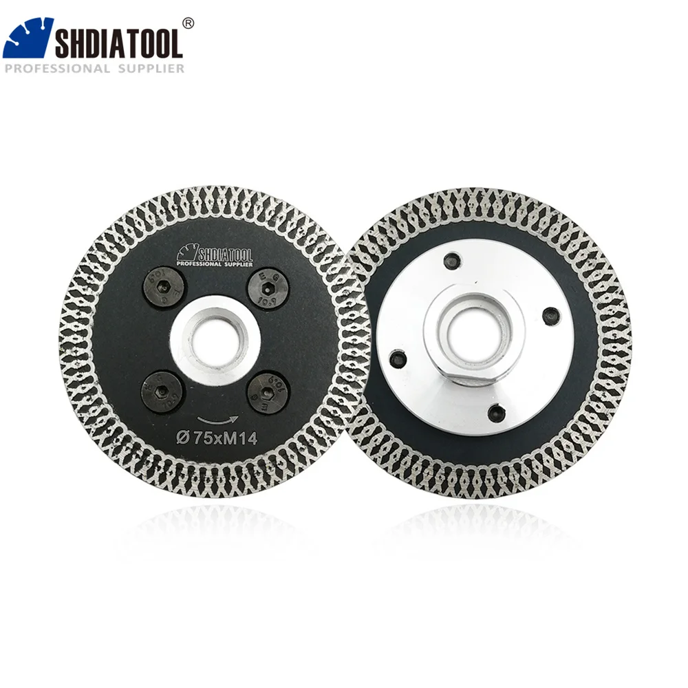 SHDIATOOL 2 pezzi 75mm pressato a caldo Mini Mesh Turbo Rim diamante incisione lame per sega con dischi rimovibili M14 flangia
