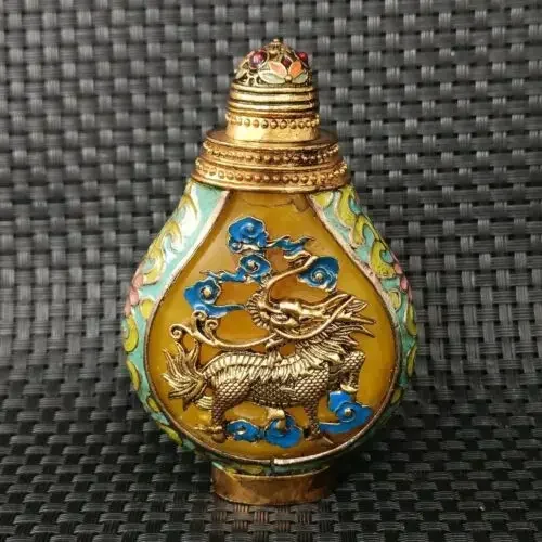 Ntique Metal Hand Set Animal Dragon Cloisonné Snuff Bottle
