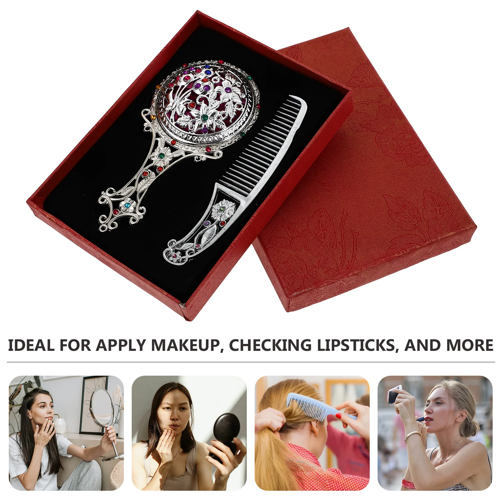 

1Set Alloy Makeup Mirror Portable Vanity Mirror Retro Style Small Size Travel Friendly Durable Long Lasting Exquisite