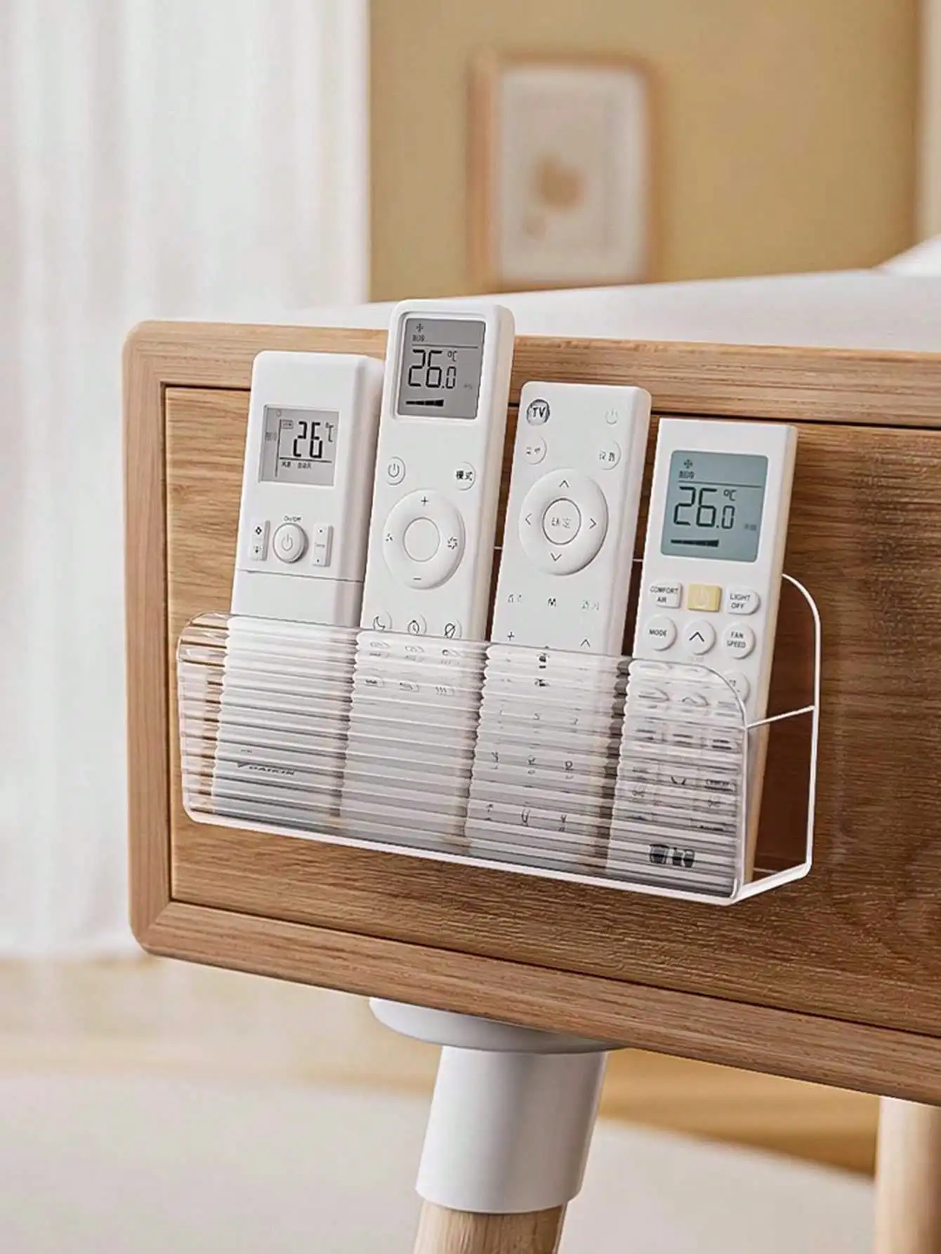 1pc Multi-function Remote Control Storage Box Wall-mounted Punch-free Home Mobile Storage Shelf Transparent Acrylic Shelfs