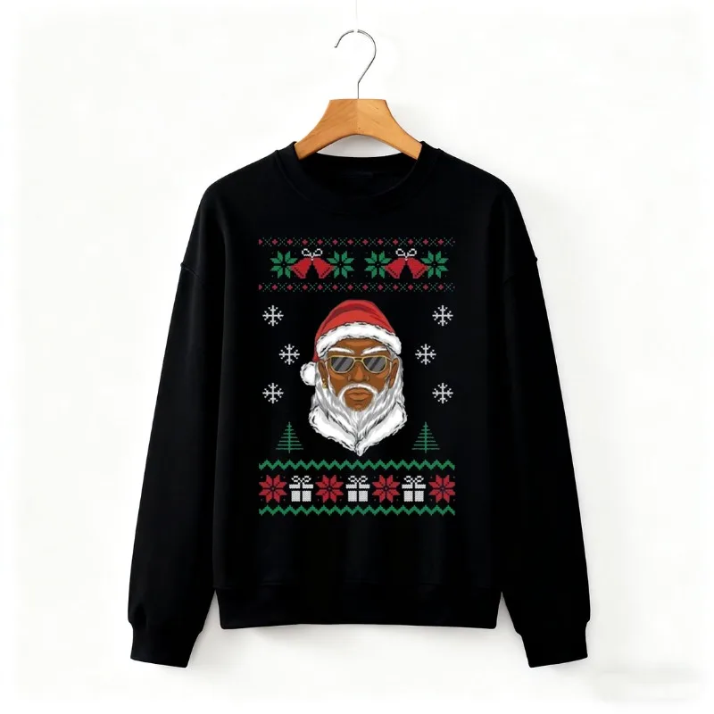 

Черный Рождественский свитер Санта-Клауса, уродливый рождественский свитер для женщин и мужчин, забавная рождественская зимняя уличная мода, термотолстовка с капюшоном на открытом воздухе