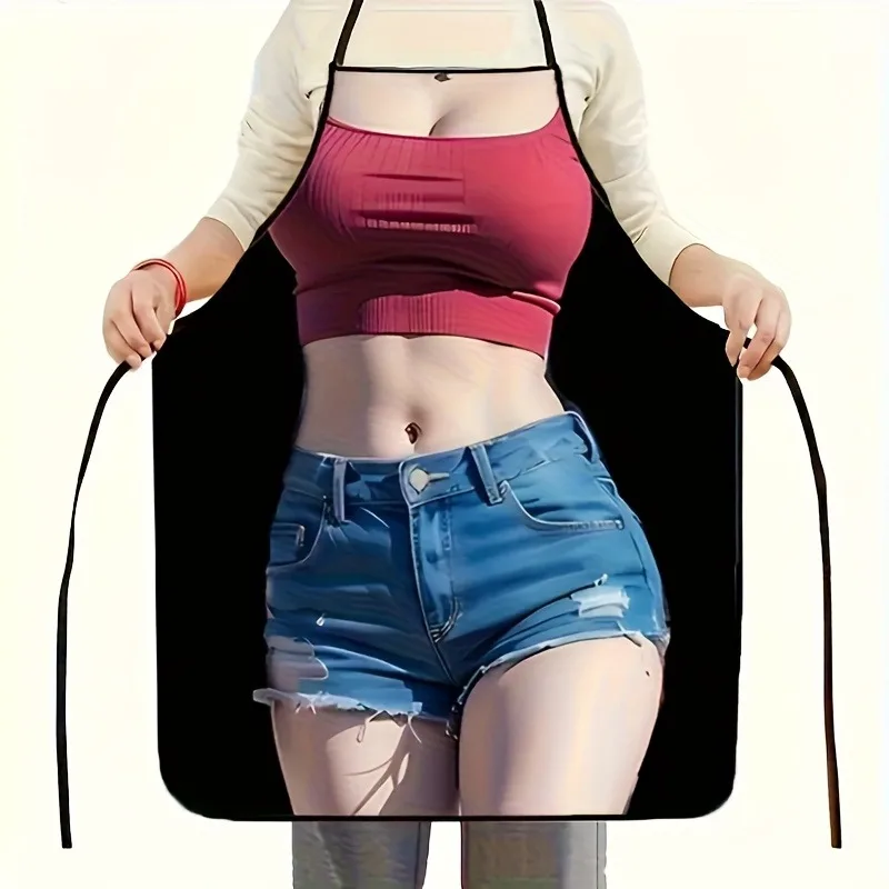 Funny Sexy Girl Red Top Denim Shorts Apron Waterproof Polyester Kitchen Cooking Baking BBQ Grill Party Favors Gag Gift