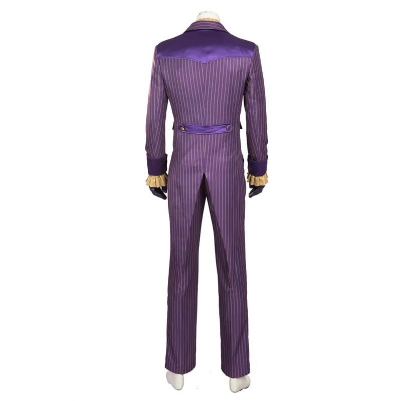 Gioco Halloween Purple Stripes Suit Arkham Knight Joker Cosplay Outfit con corpetto camicia gialla festa di carnevale su misura