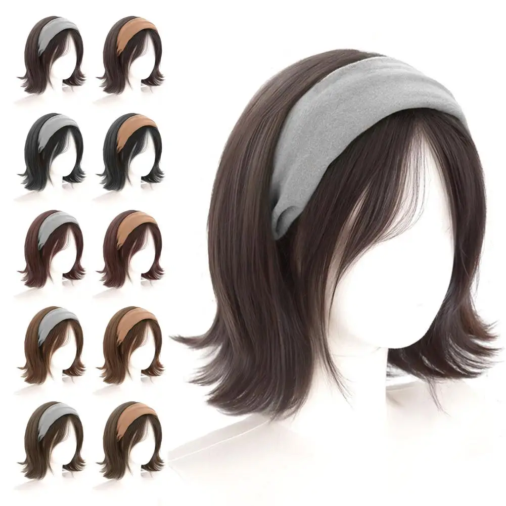 

Headband Wigs Short Straight Bob for Women Half Wigs Synthetic Hair for Cosplay Party Daily Use Synthetic Women Elegant Solid