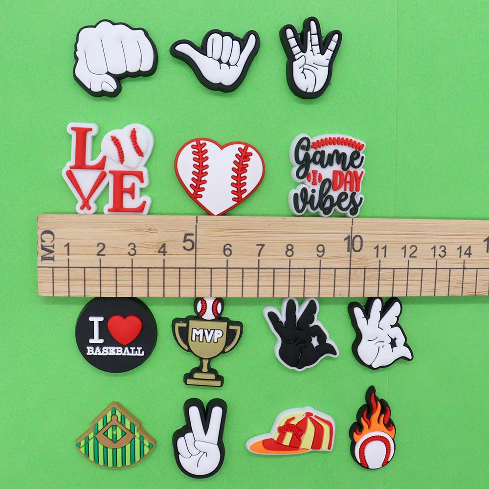 1-14PCS PVC Cute Cartoon Shoe Charms Baseball Caps Love Trophies Game Day Buckle Clog Accessories Decoration Kid Party Gift