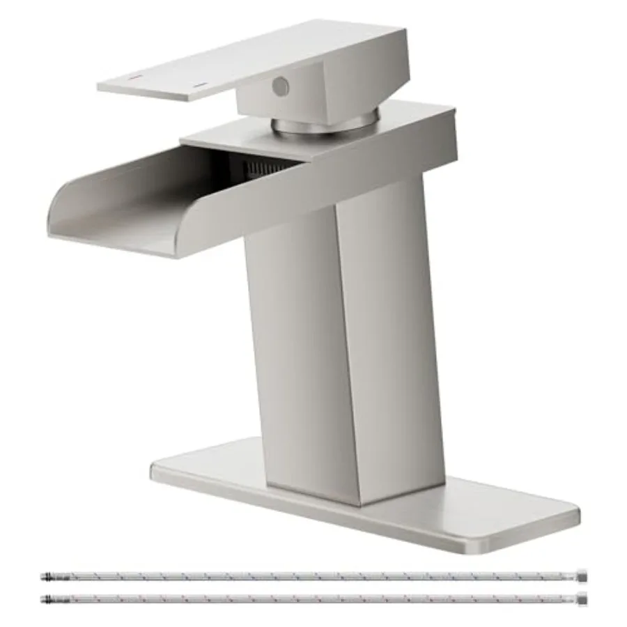 

Waterfall Bathroom Faucet, Modern Single Handle Bathroom Faucets for 1 or 3 Hole Bathroom Sink Faucet Washbasin Faucet Mixer Ta