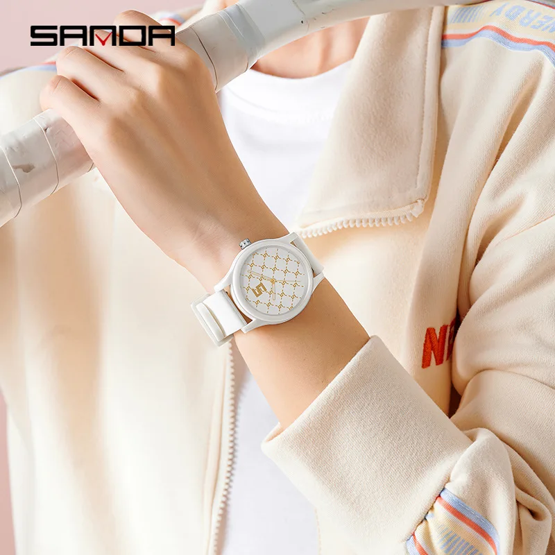 SANDA-reloj de cuarzo para estudiantes, cronógrafo de pulsera con correa de silicona, resistente al agua, creativo, arcoíris, regalo, 3219