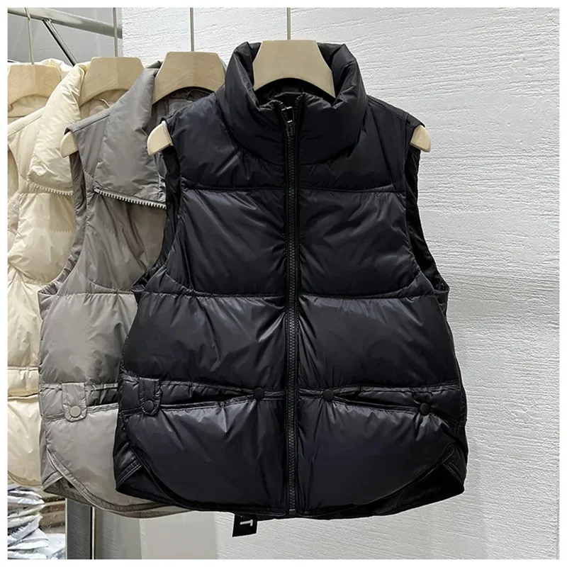 Fashion Standing Collar Women\'s Down Cotton Vest Female 2023 Autumn Winter Cotton Jacket Short Casual Warmth Waistcoat Parker