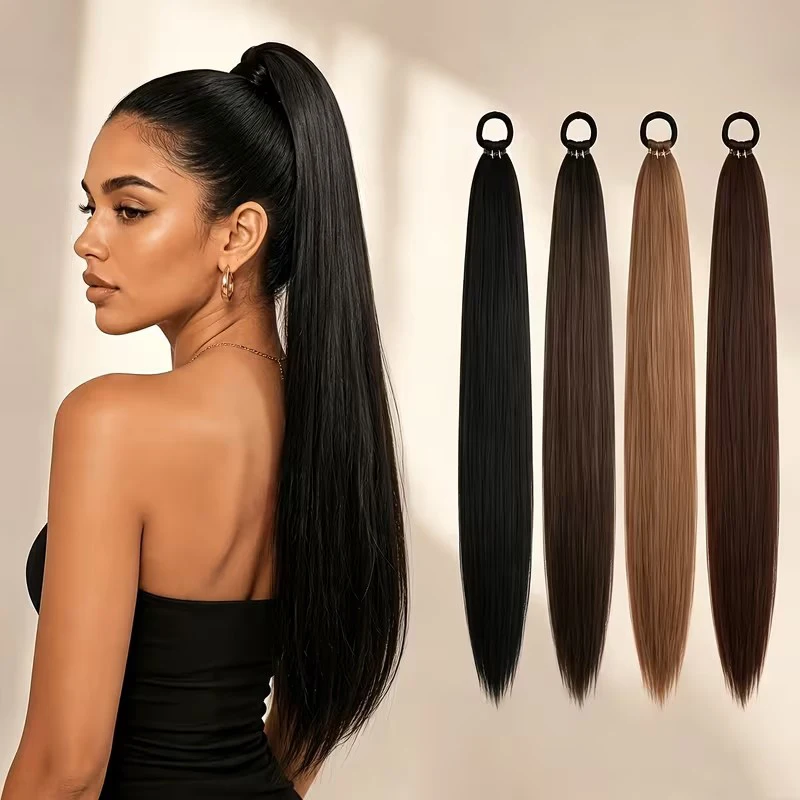 Braided Ponytail Extension Synthetic with Hair Tie Around The Hair Braided Extension Tail Rubber Band Hair Ring 28 Inche