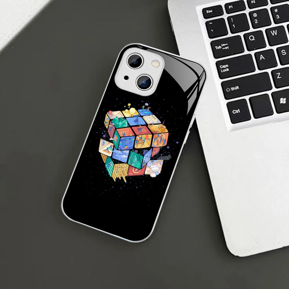 Funny-R-Rubiks-C-Cube Phone Case For iPhone 14 13 12 Mini 11 Pro XS Max X XR 14 Plus Tempered Glass Cover