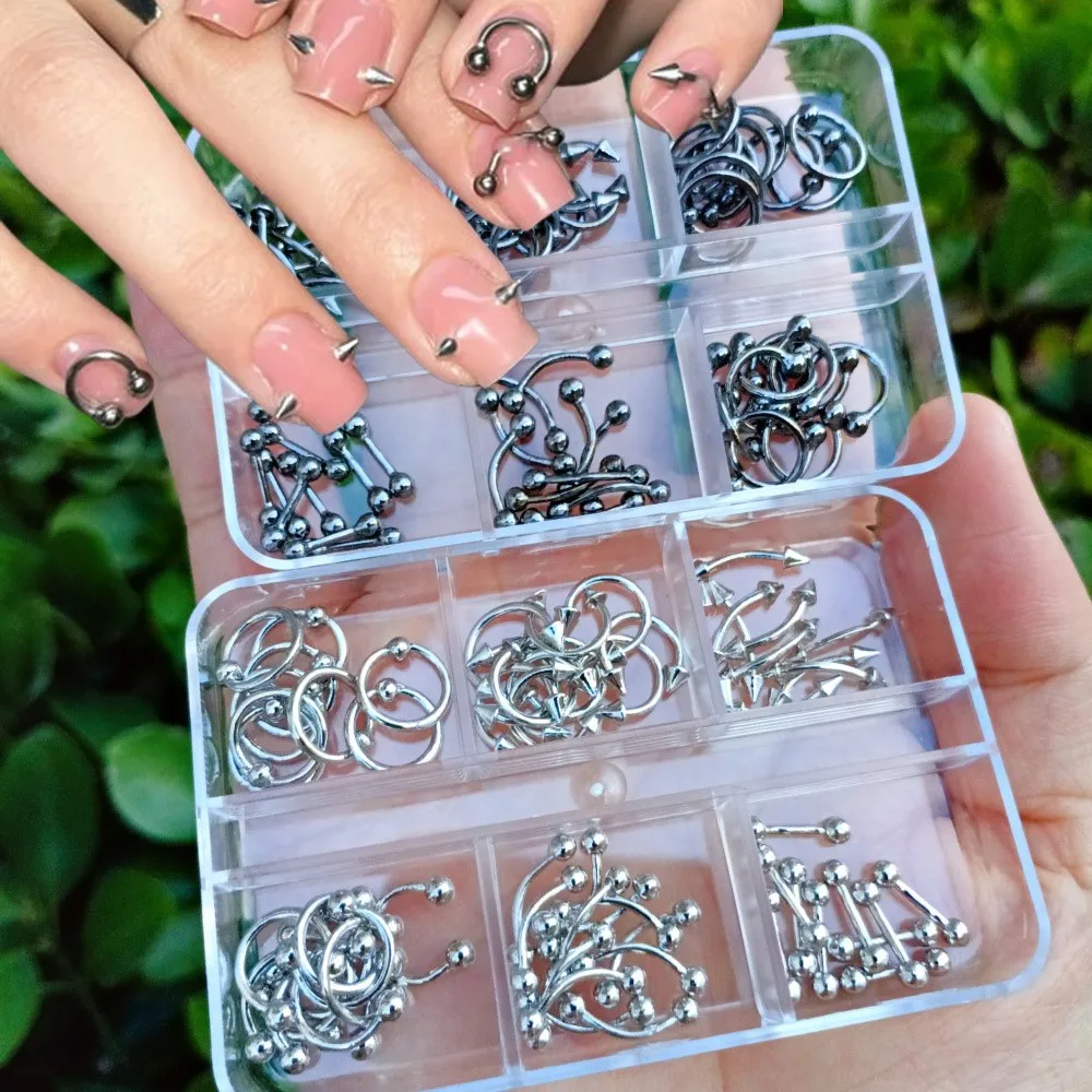 30 قطعة/صندوق 6 شبكة Y2K طرف معدني مخروط الشرير مسمار المسامير سحر سبيكة مختلط السهم مجوهرات أظافر الديكور فتاة باردة مانيكير لوازم