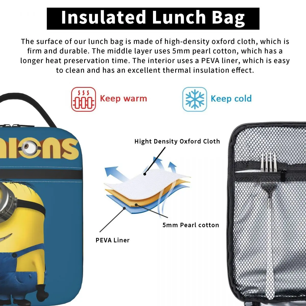 Leakproof Insulated For Men Kid Despicable Me Minions Lunch Food Box Durable Lightweight Cute Minions For Lunch Hand Bag