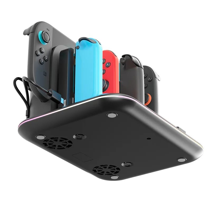 Switch 2 Charging Dock with Cooling Fan RGB Light Joy-Con Controller Charger Game Card Storage Stand 3-Speed Fan for NS/OLED