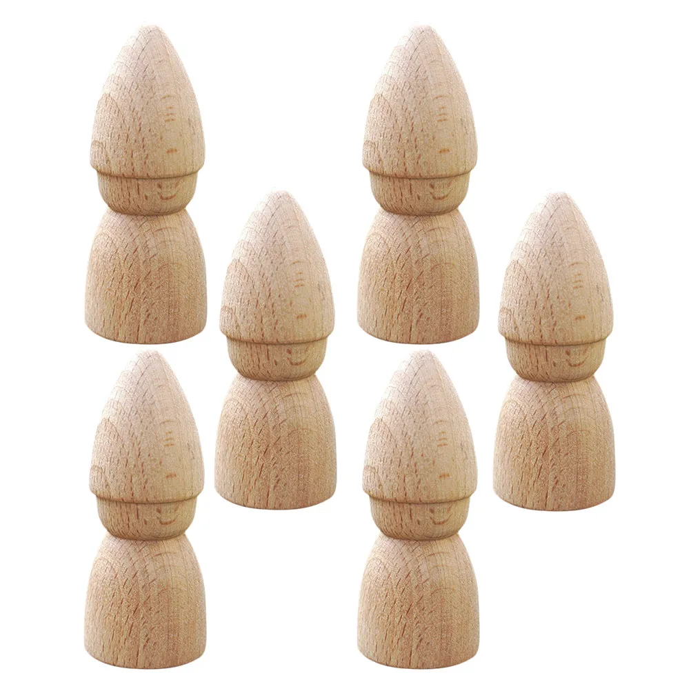 6Pcs Wooden Peg People Unfinished Blank Craft Figures Kids DIY Painting Miniature Decor Family Art Supplies Peg People