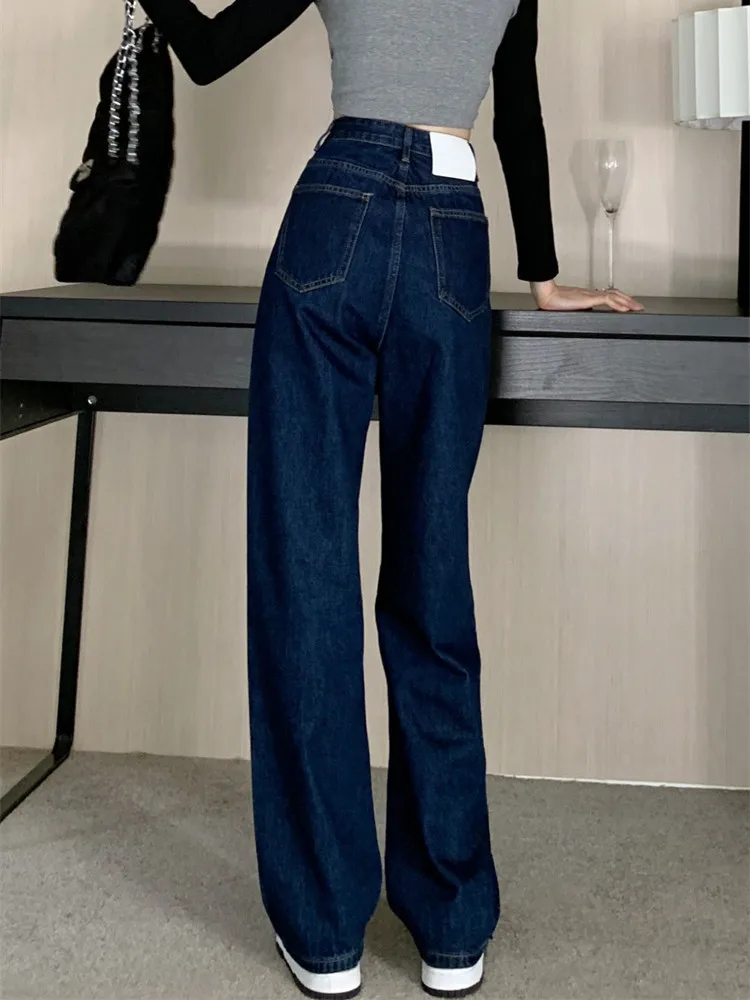 Jean coupe droite taille haute pour femme, pantalon en Denim, ample et polyvalent, longueur au sol, nouvelle collection automne