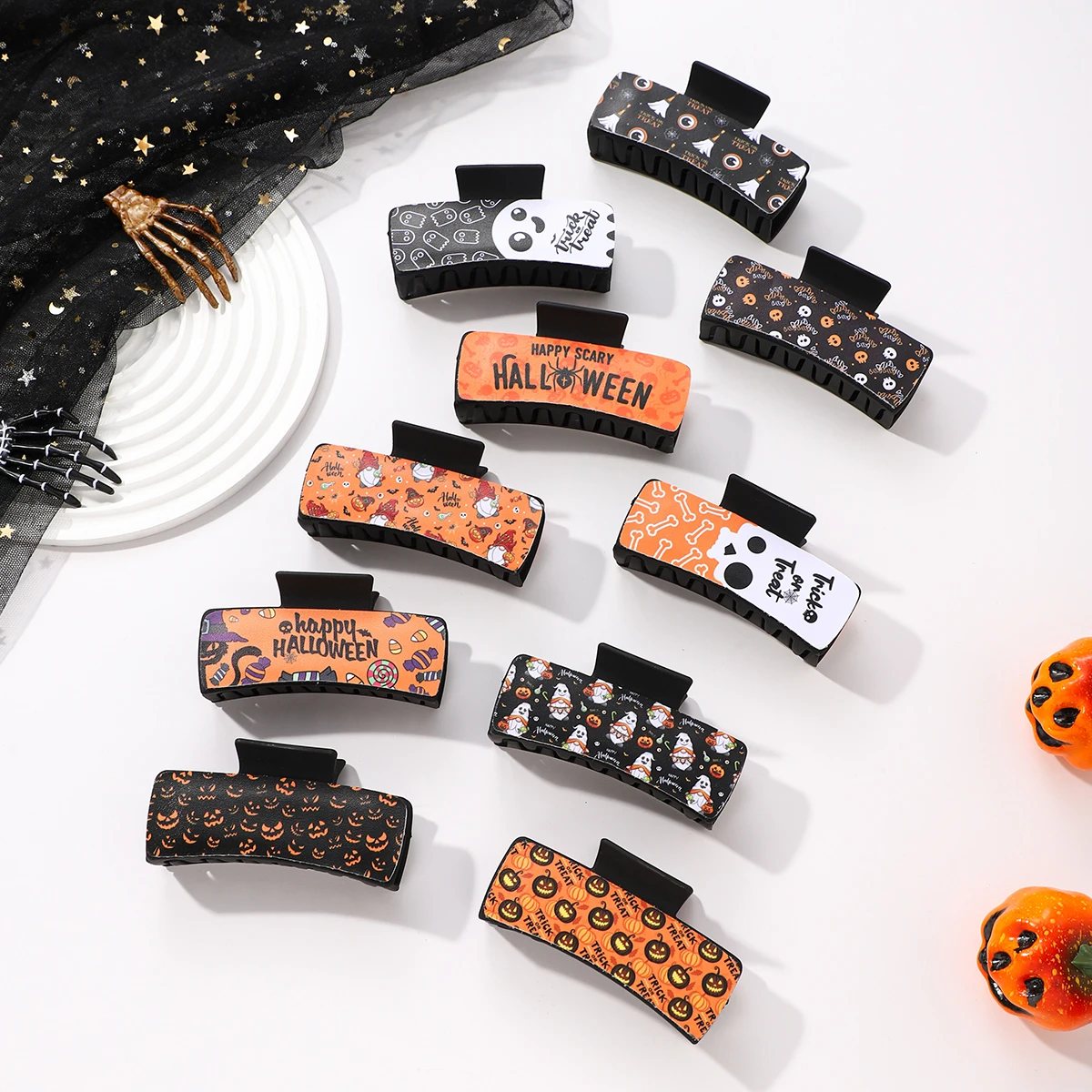 

1/10 шт., готический стиль, Хэллоуин, забавная личность, голова тыквы, карта призрака, забавные аксессуары для волос для женщин