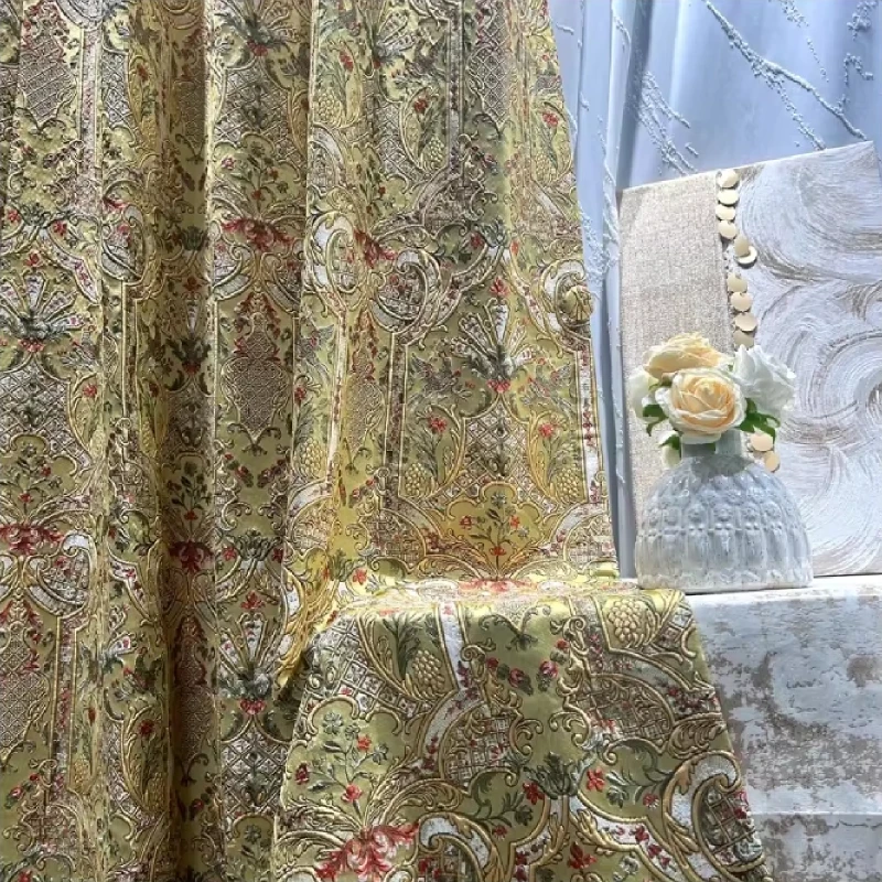 Custom Embossed Gold Jacquard Thickened Blackout Curtains for Living Room Bedroom French Window Balcony Window Villa