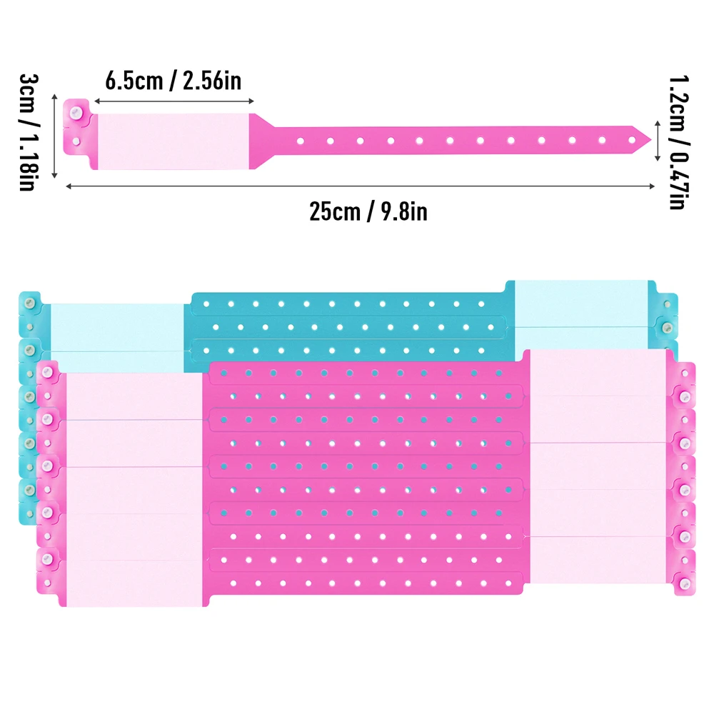 100pcs Color Disposable Soft PVC Festival Bracelets Medical Bracelet Wrist Strap with Handwritten Information Waterproof