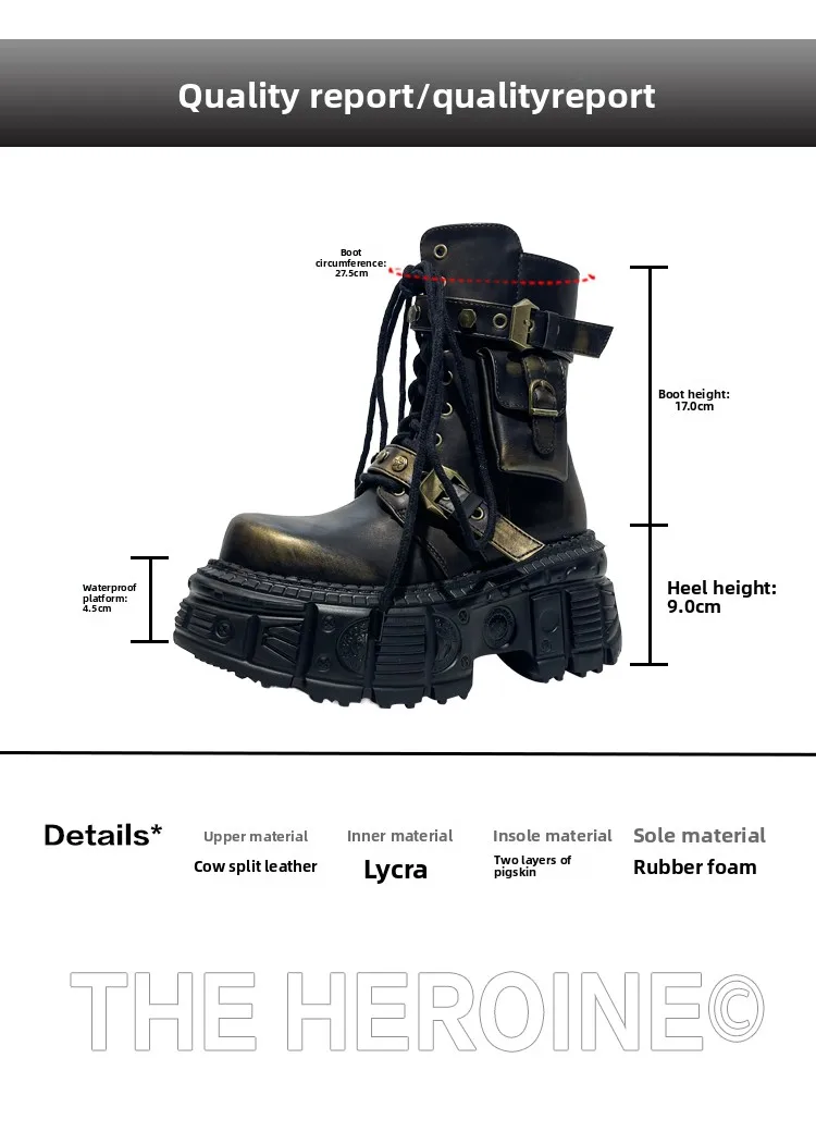 2025 Spanish Trendy Brand Women Leather Dark Babes Punk Tactical Pocket Platform Knight Boots 9cm