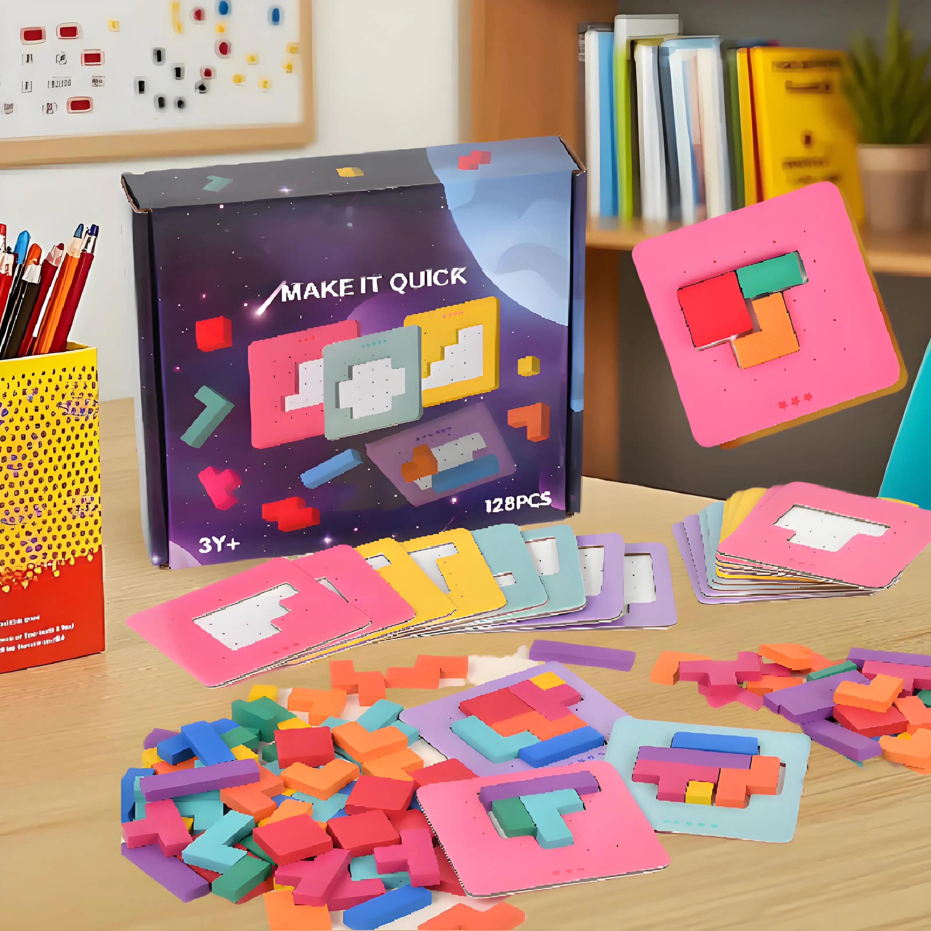 เกมปริศนาบล็อกไม้หลากสีสัน ของเล่นฝึกสมองสำหรับเด็ก - ชุดของขวัญกิจกรรมการเรียนรู้แบบมอนเตสซอรี่เพื่อการศึกษา