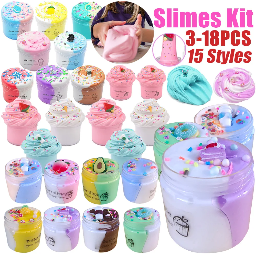 DIY Butter Slime Fruit Kit Soft Non-sticky Cloud Slime Scented Toy Kids Gift 70ml Relieve Pressure Education Rainbow Kids Gift