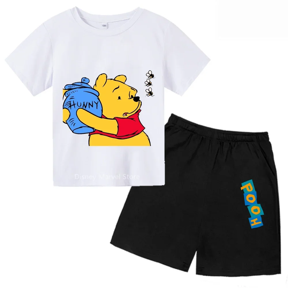 Winnie The Pooh cartoon Summer Boys & Girls T-Shirt & Shorts Age 3-14  Stylish Cartoon print t-shirt short 2pcs sets